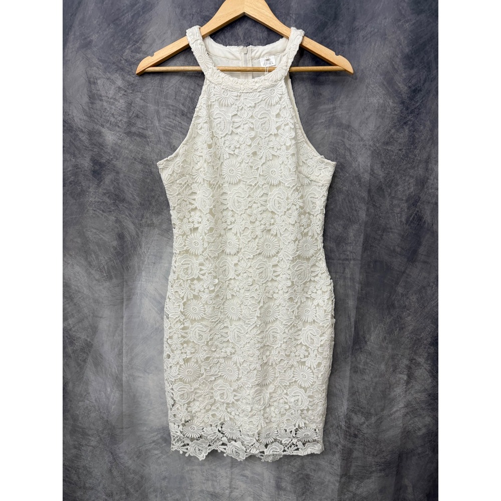 iEFIEL Womens White Floral Lace Halter Mini Dress Sheath Bridal Cocktail Size 12